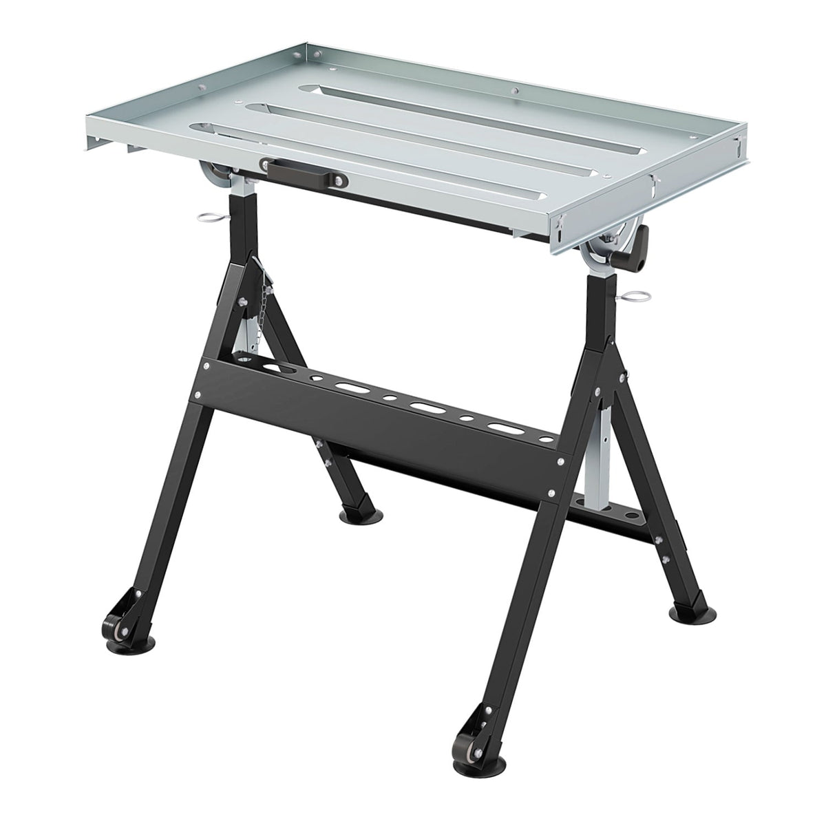 Folding Welding Table Welding Workbench with 2 Fixed Wheels 4-Level Height-Black