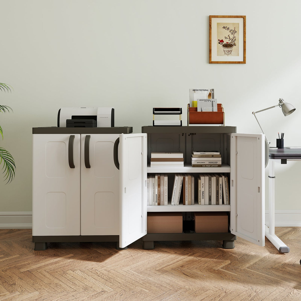 Freestanding Buffet Cabinet Sideboard with 2 Doors and Adjustable Shelves for Kitchen and Garage-Gray