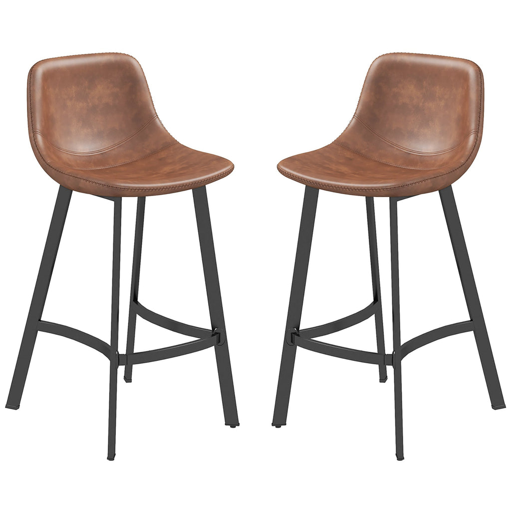 Counter Height Stools Set of 2, Upholstered Kitchen Stool with Back and Steel Legs