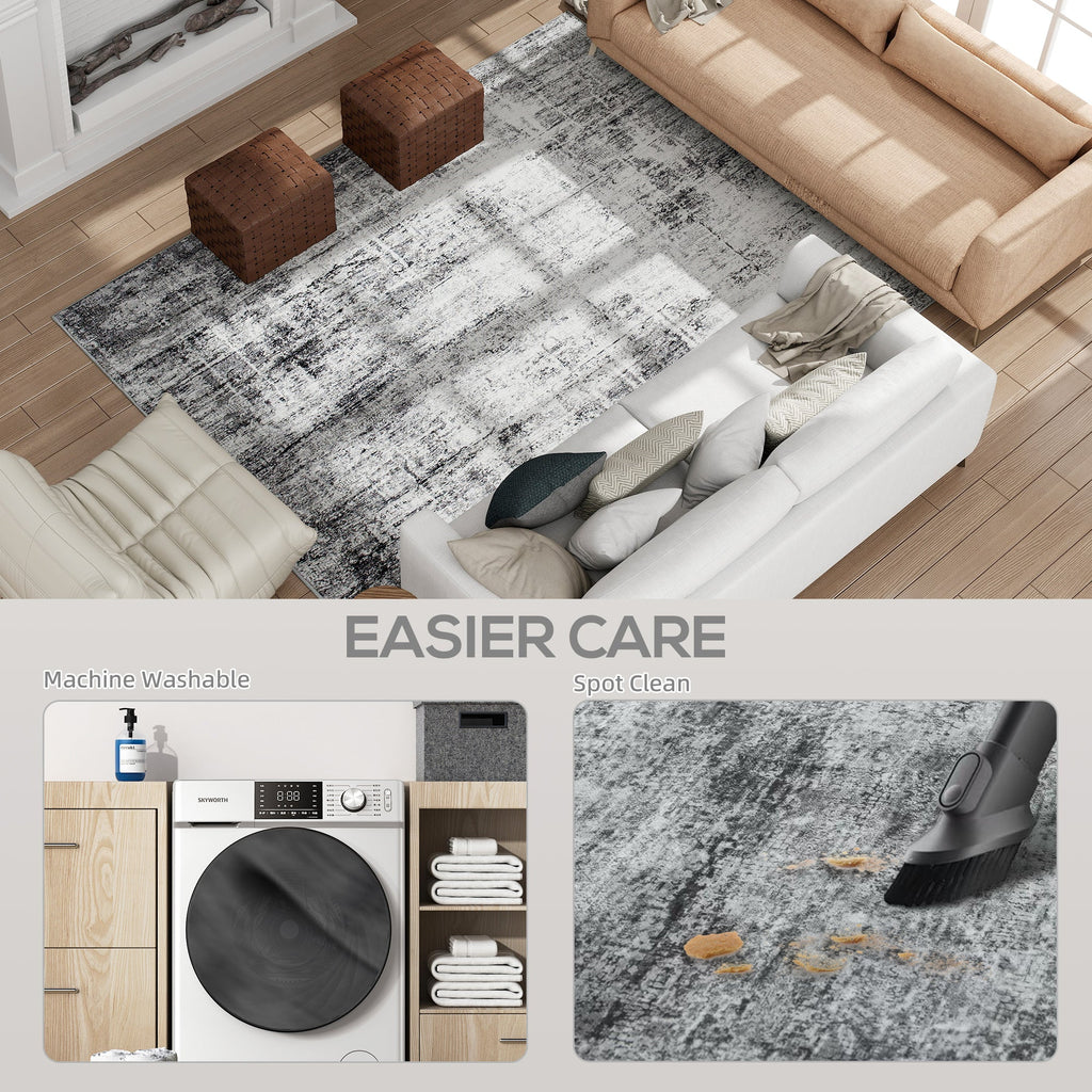 Area Rug for Living Room 5x7, Modern Abstract Machine Washable Rug, Non-Slip Carpet for Bedroom, Dining Room, Grey