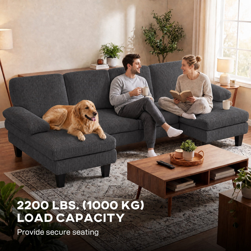 Sectional Sofa, U Shaped Couch with Double Chaise, Pillow-top Armrests and Spring Cushions, 2200lb Capacity, Beige