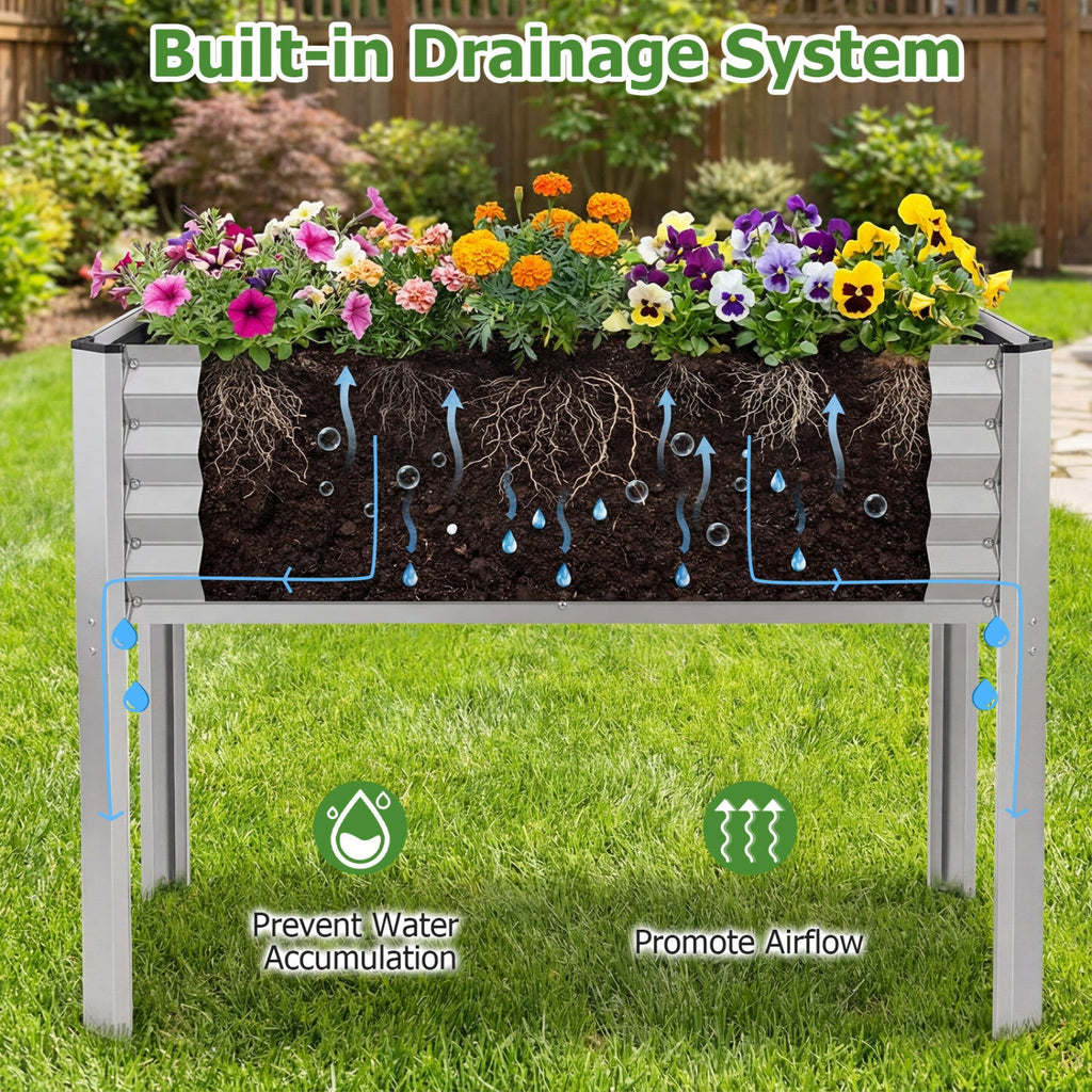 Galvanized Raised Garden Bed with Legs 46 inches x 24 inches x 31 inches Metal Elevated Planter Box-Silver