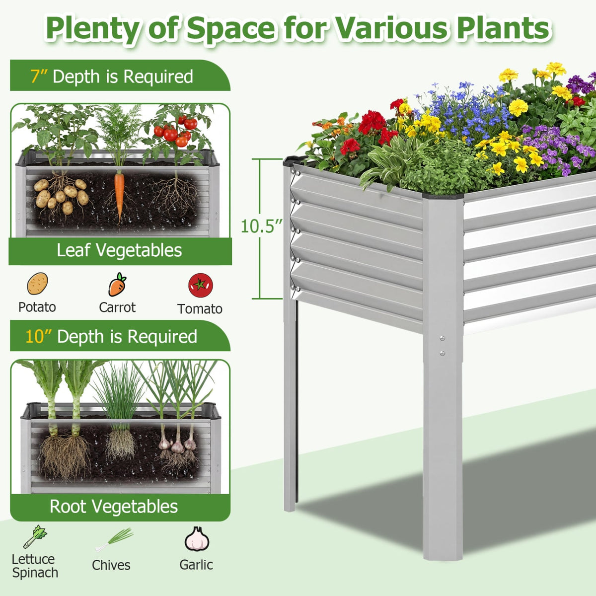 Galvanized Raised Garden Bed with Legs 46 inches x 24 inches x 31 inches Metal Elevated Planter Box-Silver