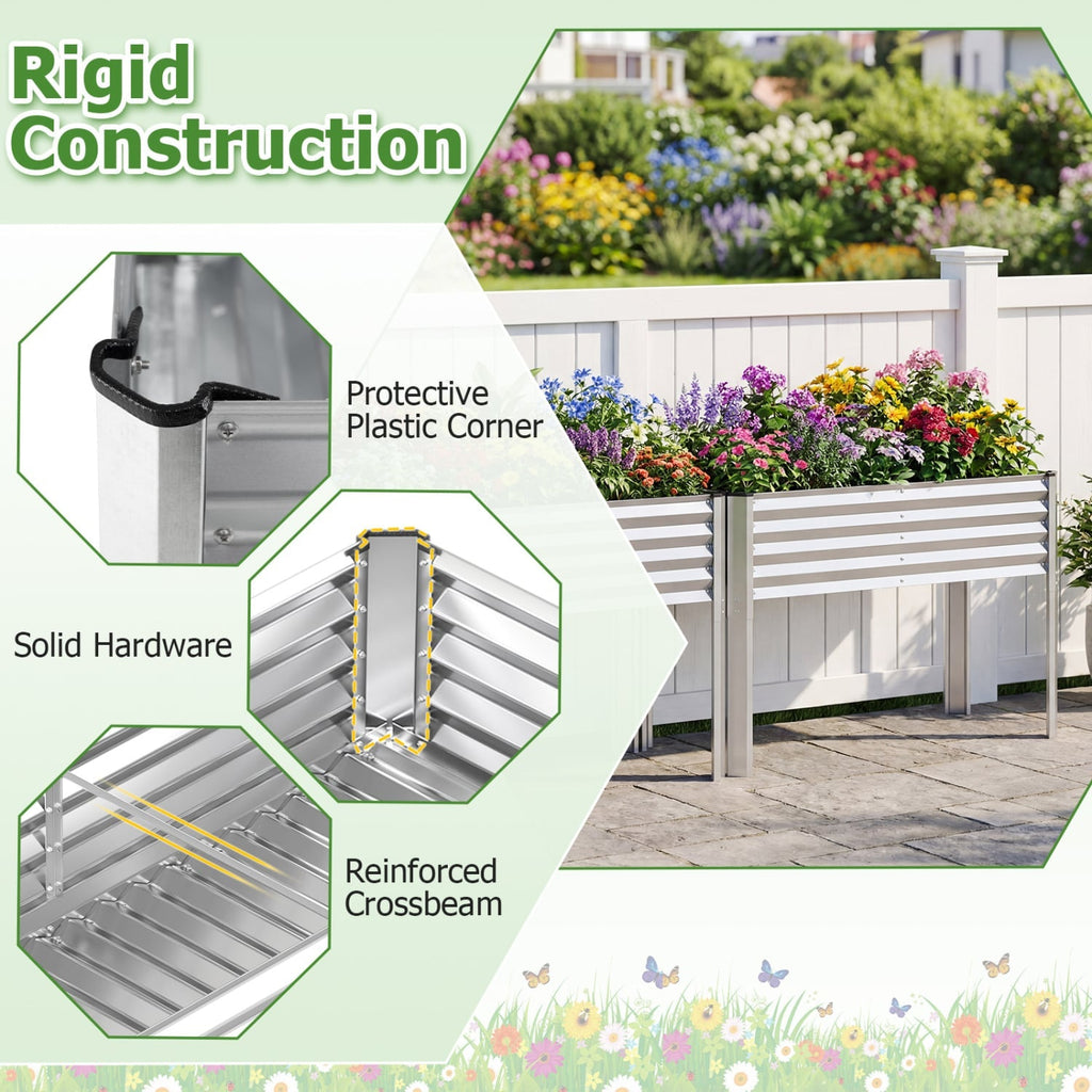 Galvanized Raised Garden Bed with Legs 46 inches x 24 inches x 31 inches Metal Elevated Planter Box-Silver