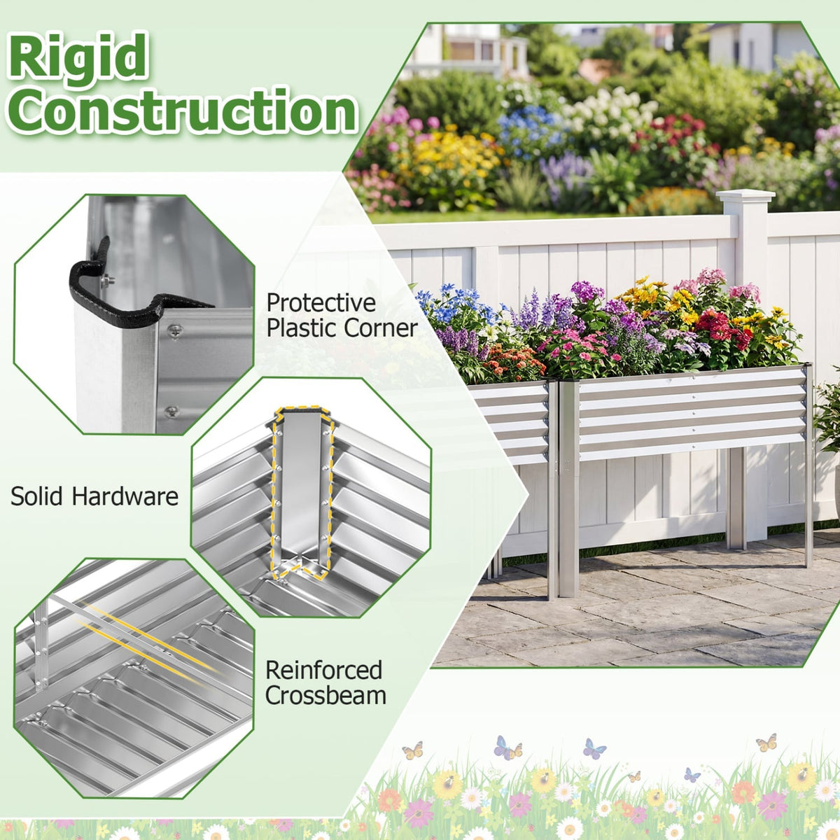 Galvanized Raised Garden Bed with Legs 46 inches x 24 inches x 31 inches Metal Elevated Planter Box-Silver