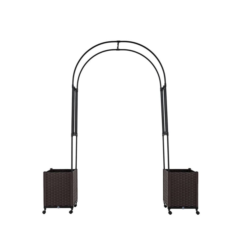 Garden Arch Trellis with 2 Self-watering Planter Boxes for Party Yard Lawn-Black