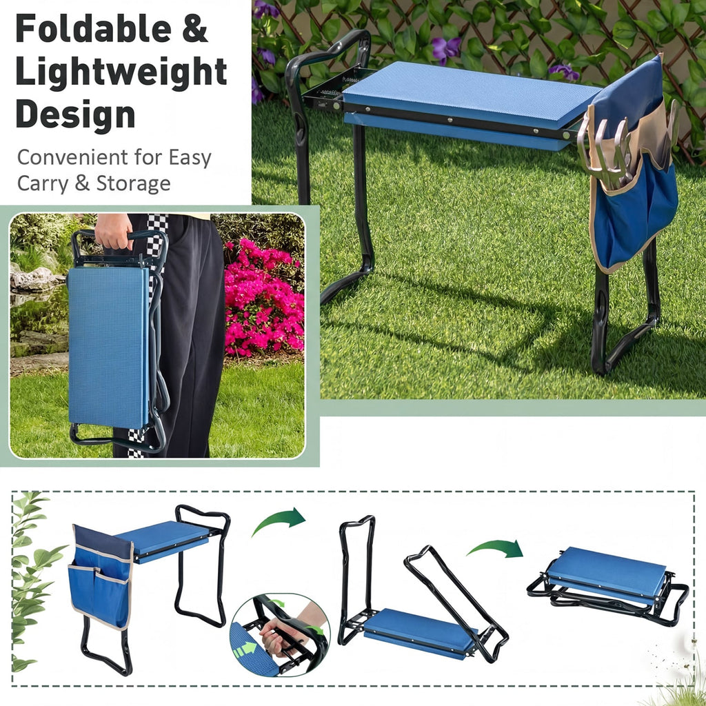 Garden Kneeler and Seat Folding Sturdy Gardening Stool-Blue