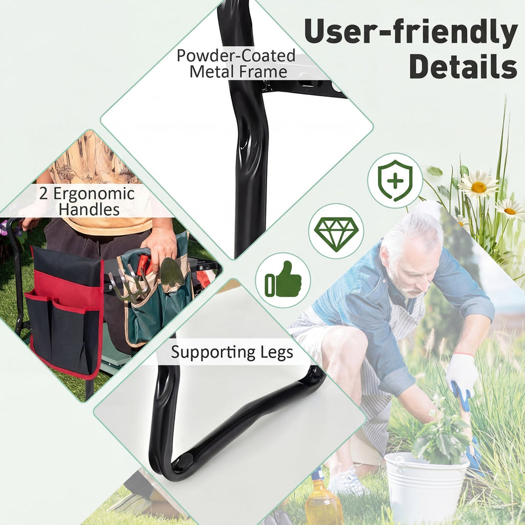 Garden Kneeler and Seat Folding Sturdy Gardening Stool-Black