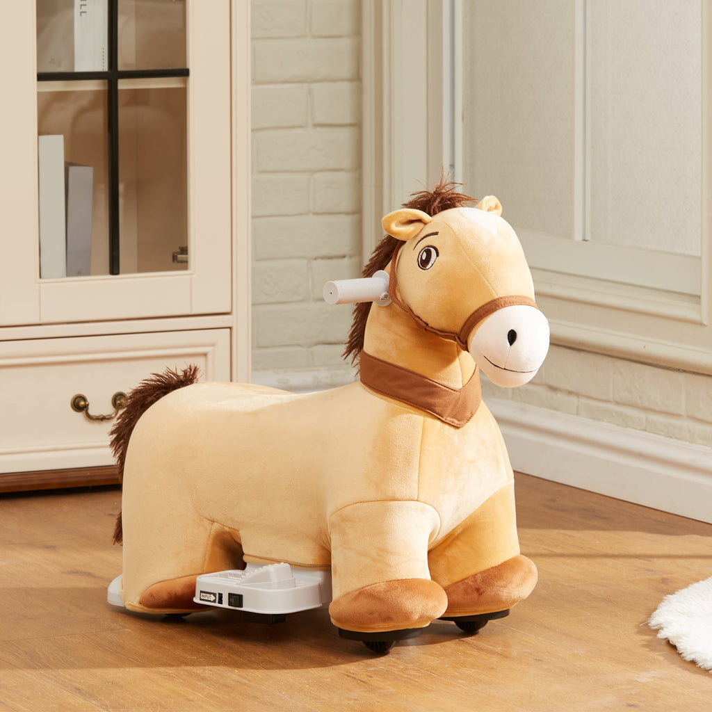 6V Battery Powered Kids Ride on Animal Toy, Electric Ride on Horse with Music Forward, Brown