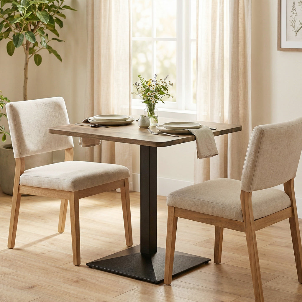 28" Square Dining Table, Modern Dining Room Table with Steel Base, Space Saving Small Kitchen Table, Dark Brown