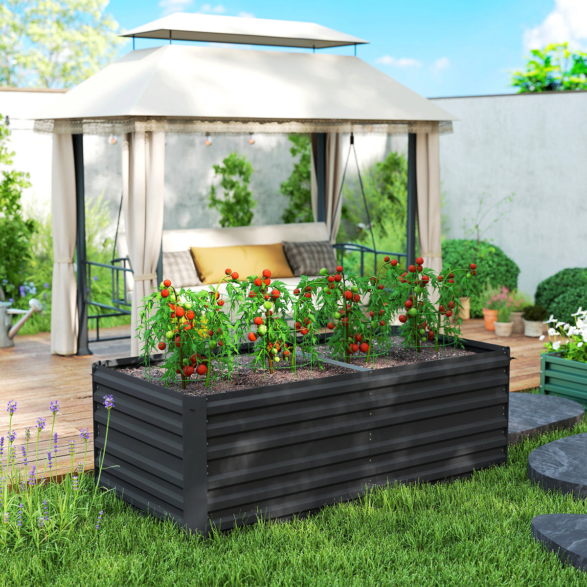 Galvanized Raised Garden Bed, Steel Outdoor Planters with Reinforced Rods, 71" x 35" x 23", Black