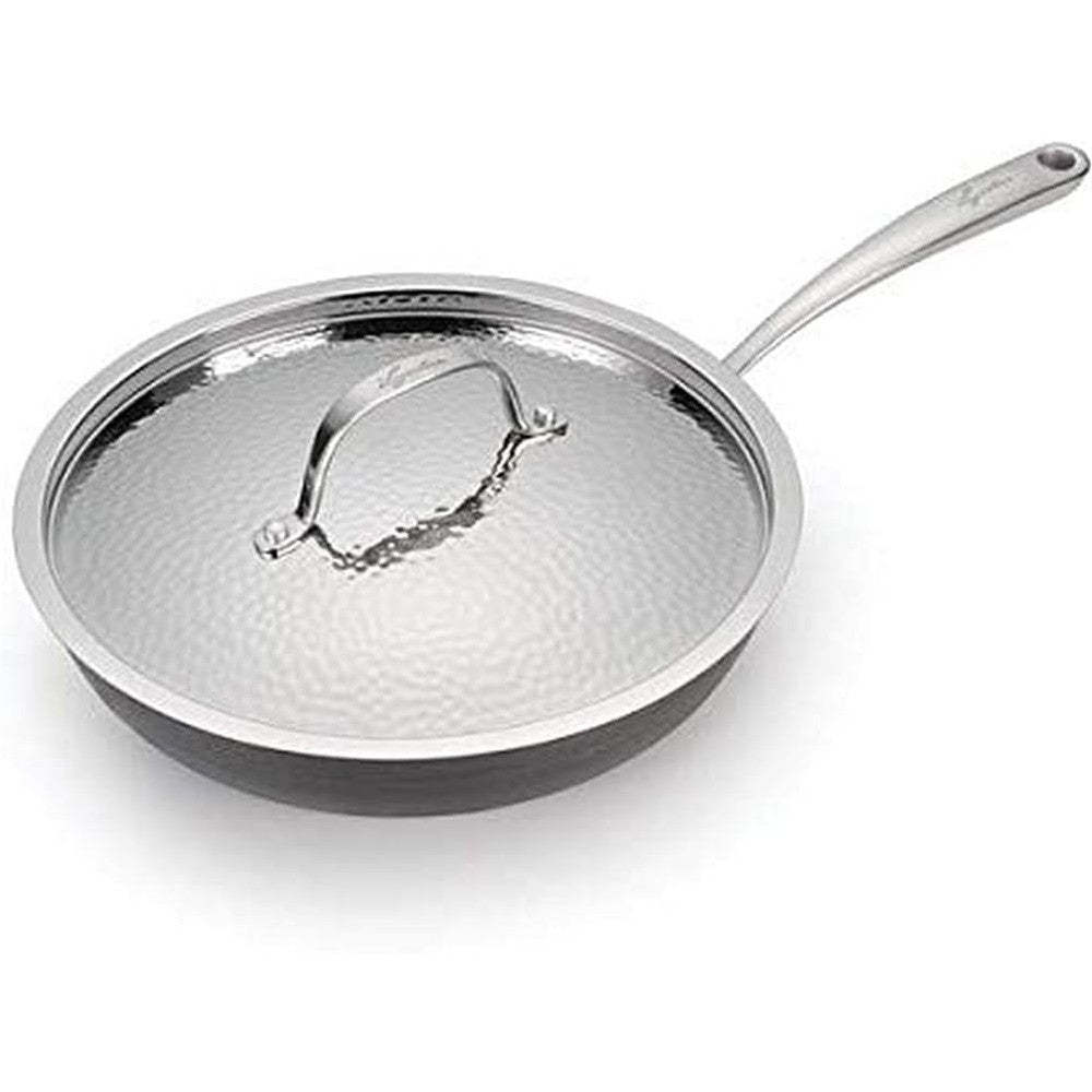LAGOSTINA H9049564 Nera Hard Anodized Nonstick 12-Inch Skillet with Hammered Stainless Steel Lid