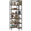 6-Tier L-Shaped Bookshelf, Freestanding Corner Bookcase with Metal Frame, Rustic Brown