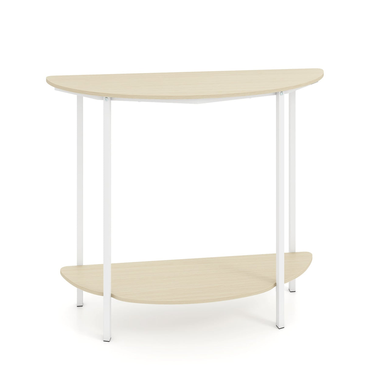 Half Moon Console Table 40 inch 2-Tier Entryway Table with Storage Shelf-Oak