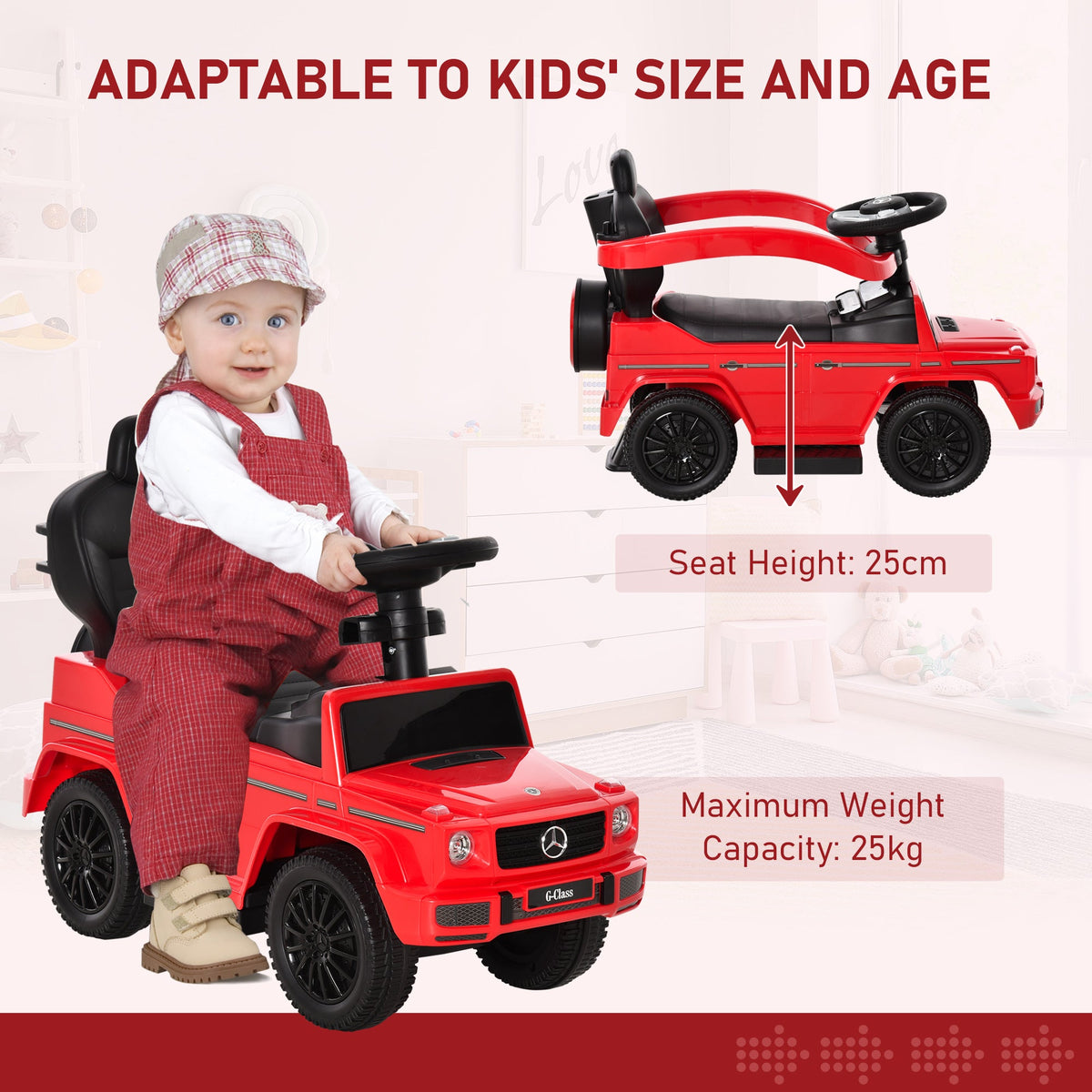 Mercedes-Benz G350 Licensed Push Car, 3-in-1 Toddler Sliding Car with Horn, Steering, Foot Rest, Seat Storage, Black