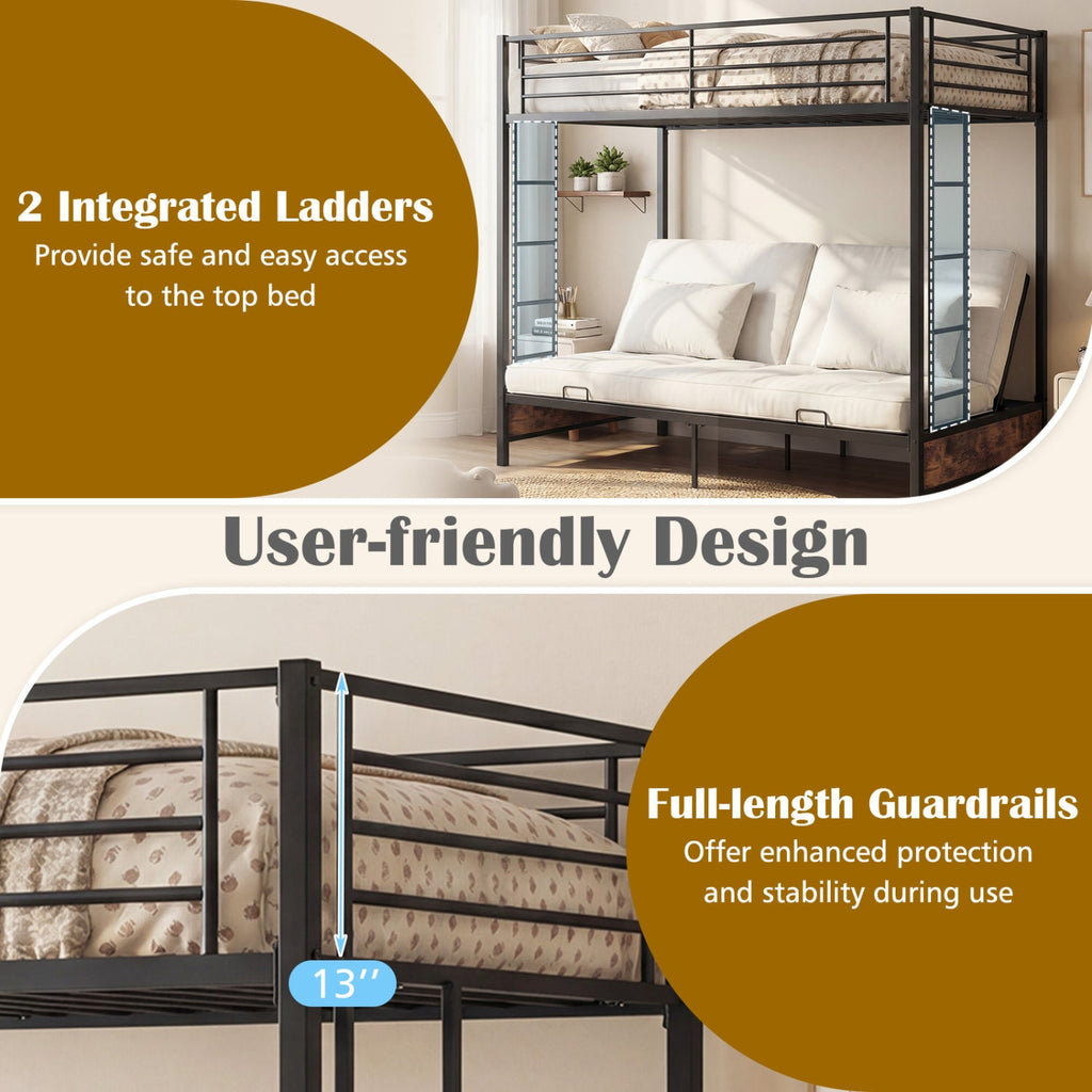 Heavy Duty Metal Bunk Bed Frame with Headboard and Footboard-Rustic Brown