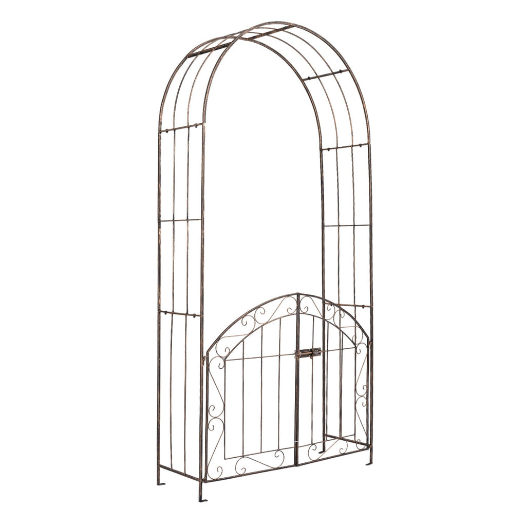Heavy-Duty Metal Garden Arch with Gate and Safety Latch-Bronze