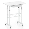Height Adjustable Laptop Desk with Fabric Drawer Tablet Holder and Lockable Wheels-White