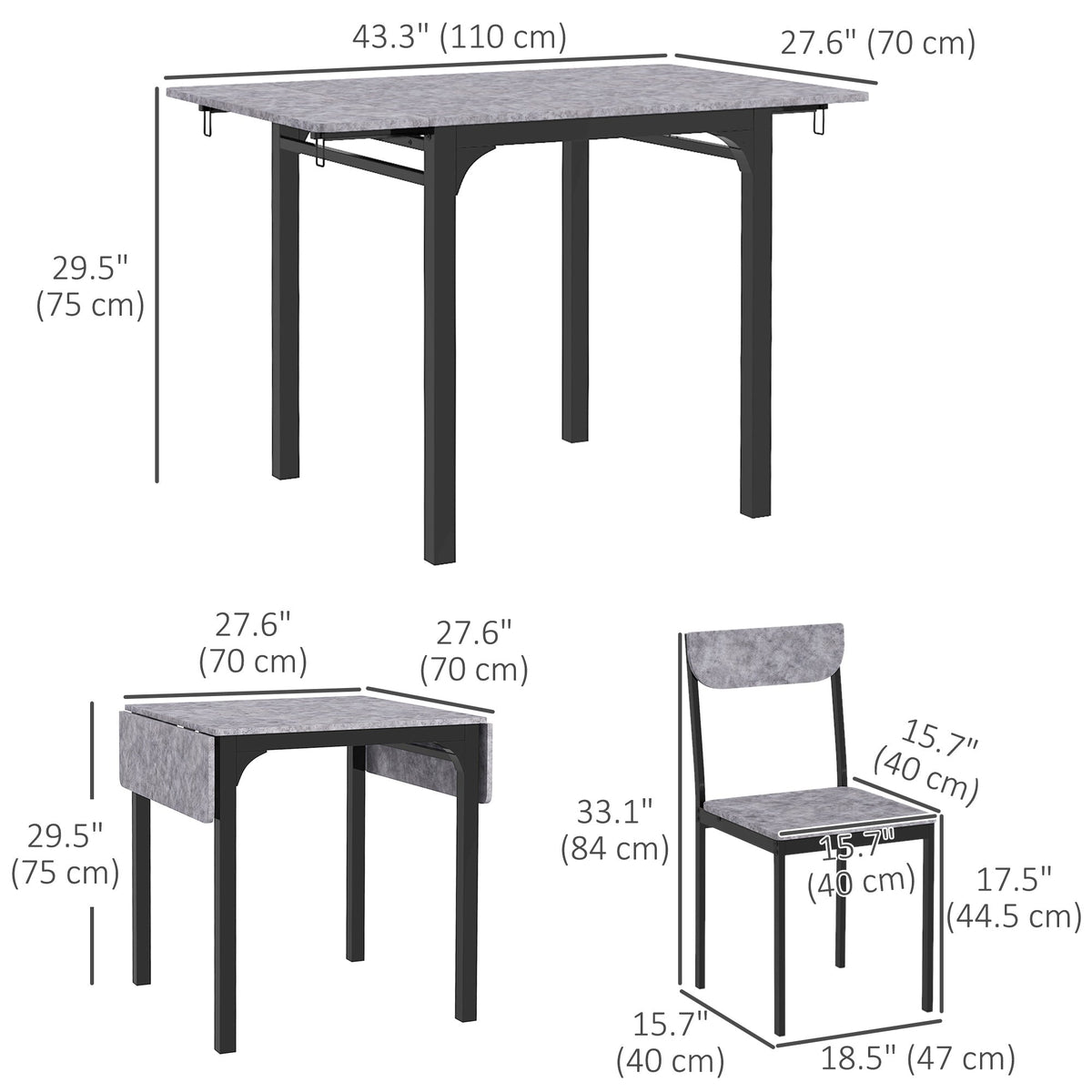Foldable Dining Table Set for 2, Drop-Leaf Kitchen Table with 2 Chairs for Apartments, Studios, Natural Drop-leaf Dining Table Set Includes 2 Chairs