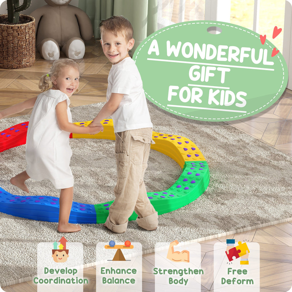8PCs Kids Balance Beam Stepping Stones w/ Non-slip Foot Pads
