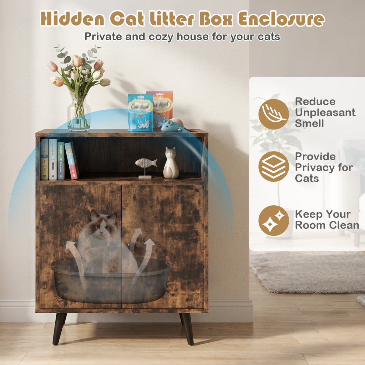 Industrial Cat Litter Box Enclosure with Entry and Open Compartment-Brown