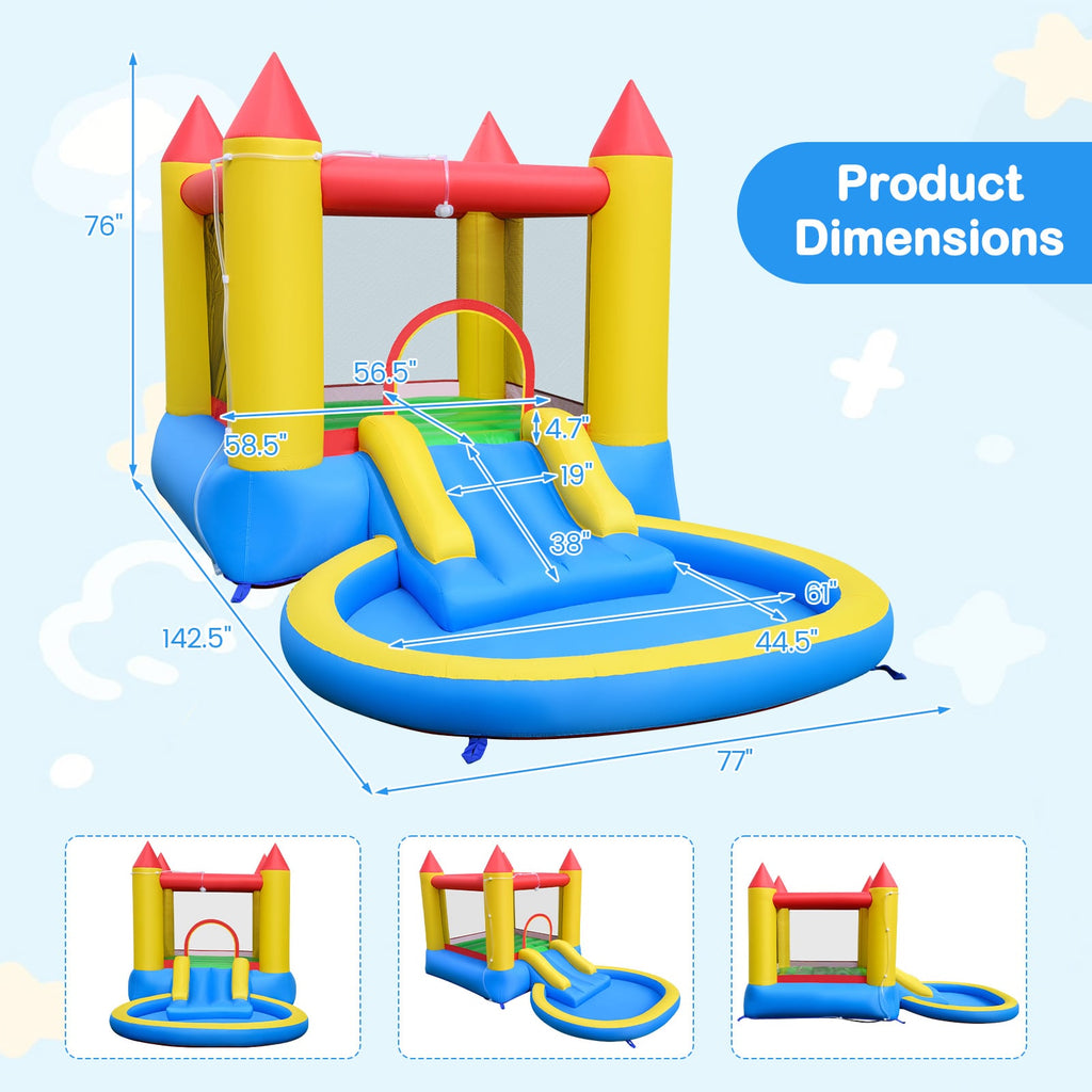 Inflatable Castle Bounce House with Water Slide, Ball Pool and 370W Blower