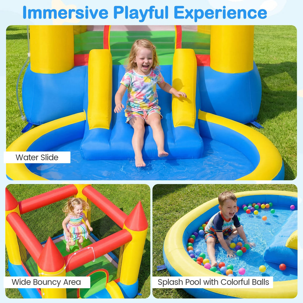 Inflatable Castle Bounce House with Water Slide, Ball Pool and 370W Blower
