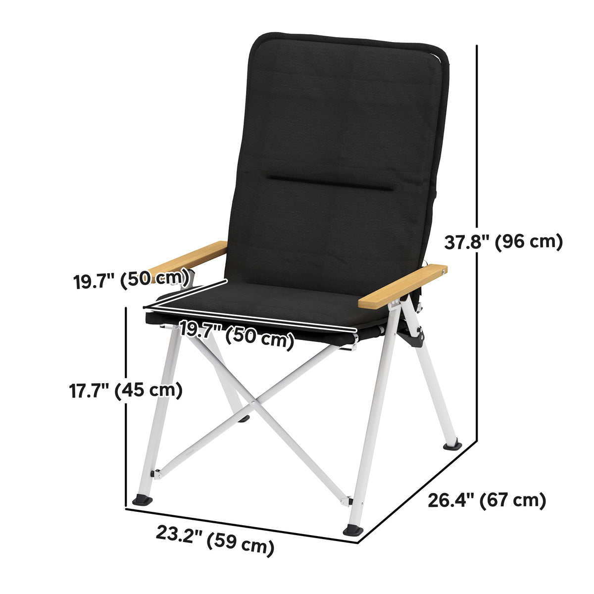 Camping Chairs 2 Pack, Portable Folding Camp Chair with Padded Seat and Bag, Outdoor High Back Recliner, Black