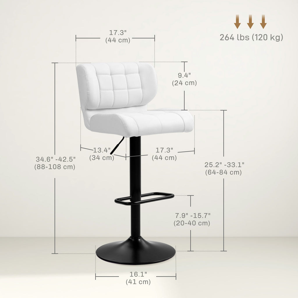 Swivel PU Leather Barstools Set of 2 Adjustable Bar Stools with Footrest Back for Kitchen Counter Dining Room Black