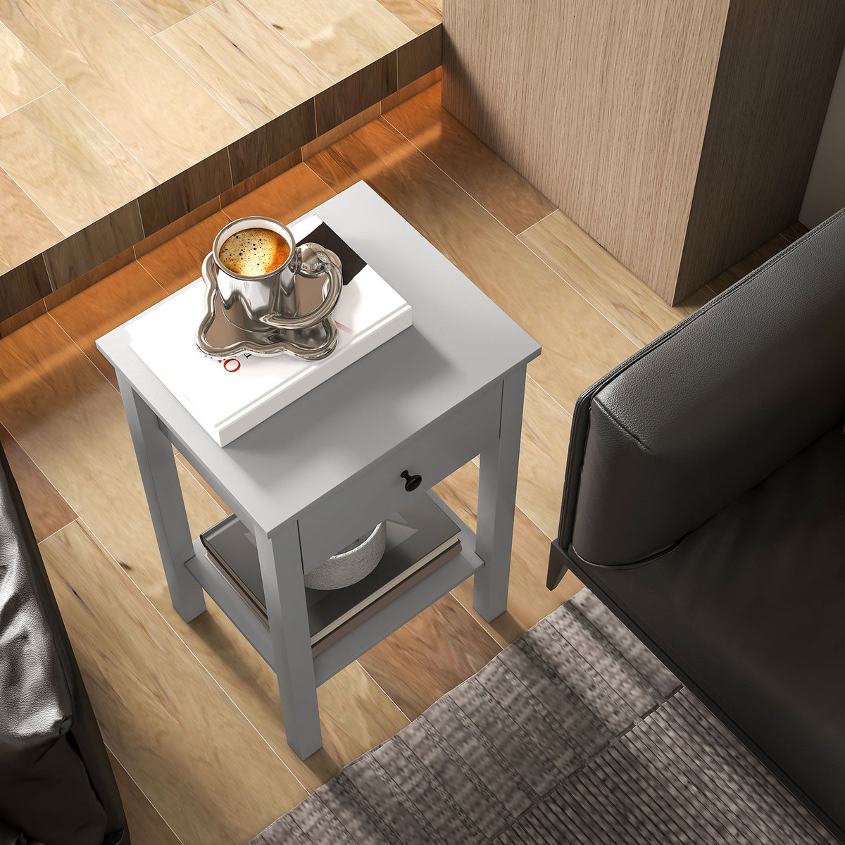 Side Table Set of 2, End Tables with Drawer and Bottom Shelf, 2-tier Nightstand for Bedroom, Living Room, Black