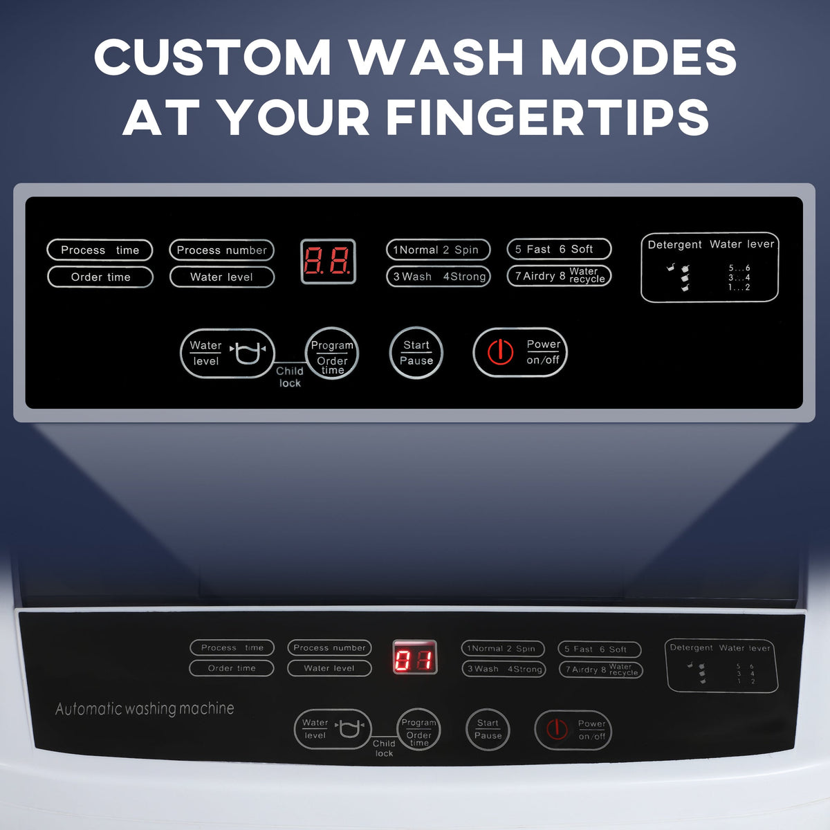 Compact Washer, Portable Washing Machine, Full Automatic Washer with 8 Programs and 6 Water Levels, White