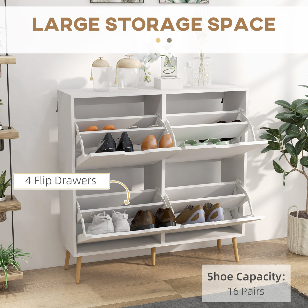 Shoe Storage Cabinet with 4 Flip Drawers and Adjustable Shelf, Shoe Cabinet for 8-16 Pairs of Shoes, Black