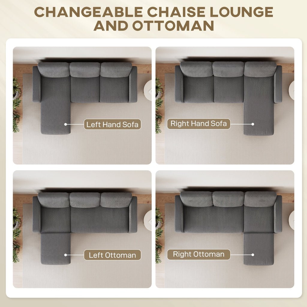 Sectional Sofa, L Shaped Couch, with Changeable Chaise or Ottoman, Dark Grey