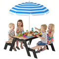 Kids Picnic Table with Umbrella, 3 in 1 Wooden Sand & Water Table with 2 Hidden Play Boxes for Patio, Ages 3-6