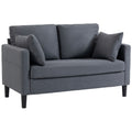 55" Loveseat Sofa, Modern Linen Upholstered Couch with Spring Cushion, 2 Pillows, Dark Grey