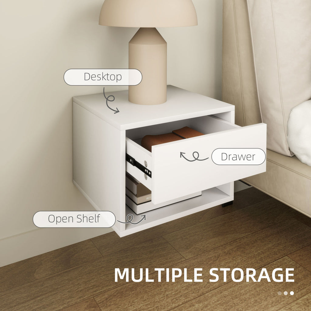 Floating Nightstand Set of 2, Wall Mounted Bedside Table with Drawer for Bedroom Black