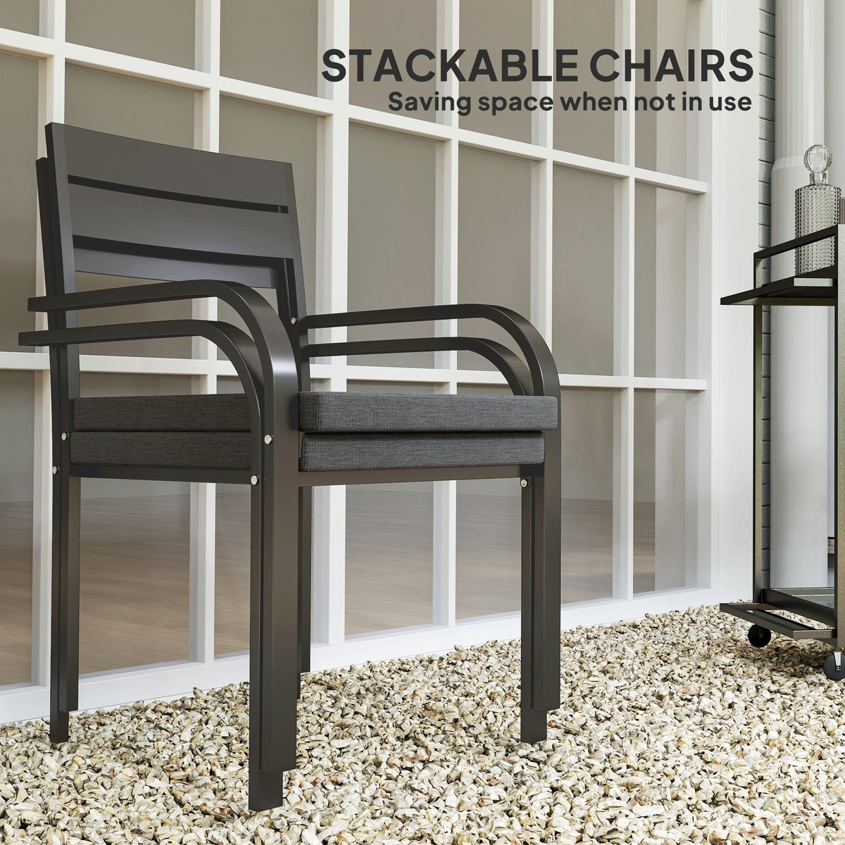 2 Piece Outdoor Dining Chairs with Aluminum Frame, Soft Cushion, for Deck, Garden, Balcony, Poolside, Grey