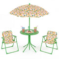 Kids Outdoor Table and Chair Set with 2 Folding Chairs and Height Adjustable Umbrella-Beige