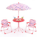 Kids Outdoor Table and Chair Set with 2 Folding Chairs and Height Adjustable Umbrella-Pink and White