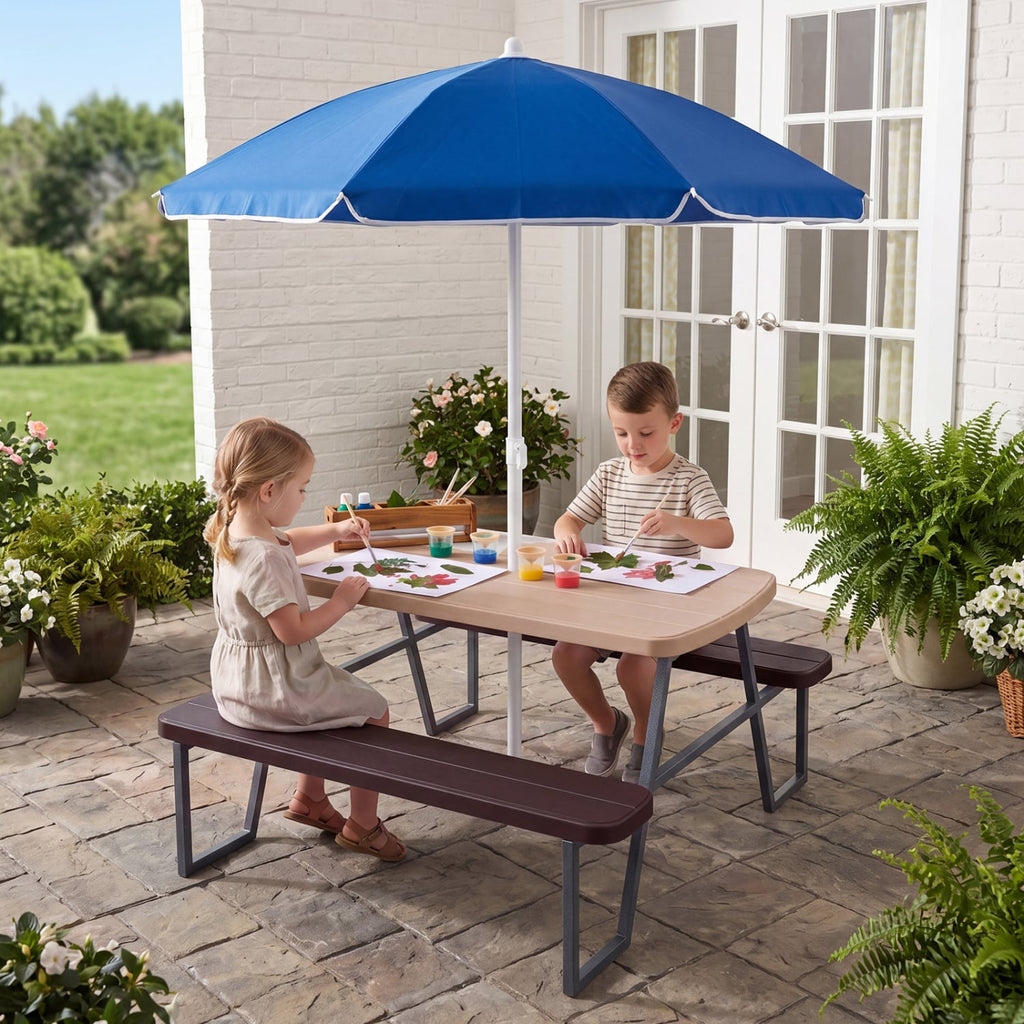 Kids Picnic Table with Benches Seats up to 4-Brown