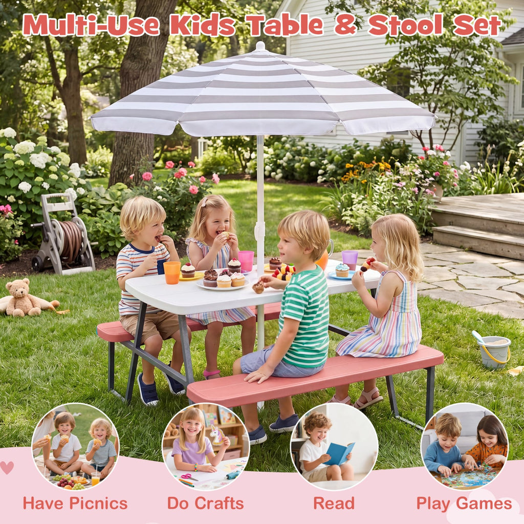 Kids Picnic Table with Benches Seats up to 4-Pink