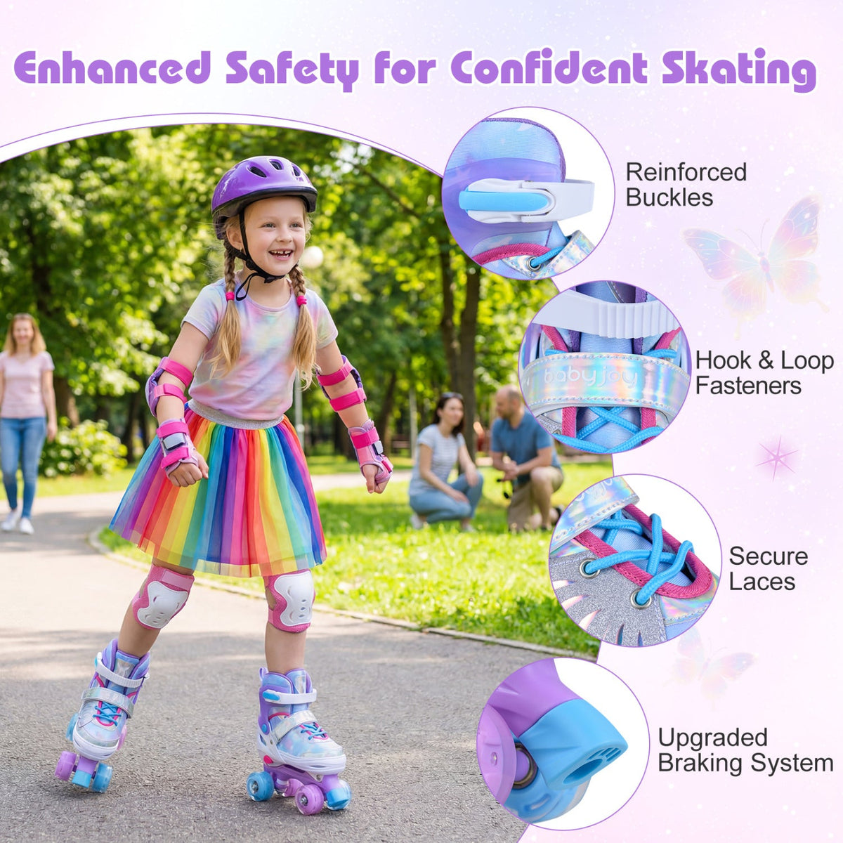 Kids Roller Skates for Toddlers Ages 7-9 with 4 Light up Wheels-Blue