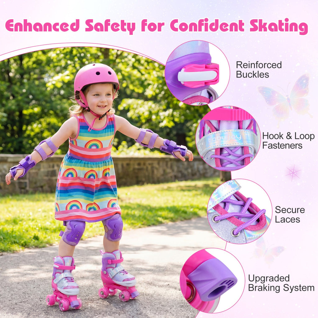 Kids Roller Skates for Toddlers Ages 5-7 with 4 Light-up Wheels-Pink