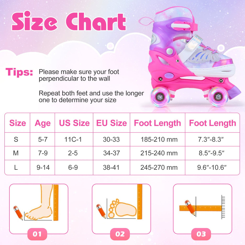 Kids Roller Skates for Toddlers Ages 5-7 with 4 Light-up Wheels-Pink
