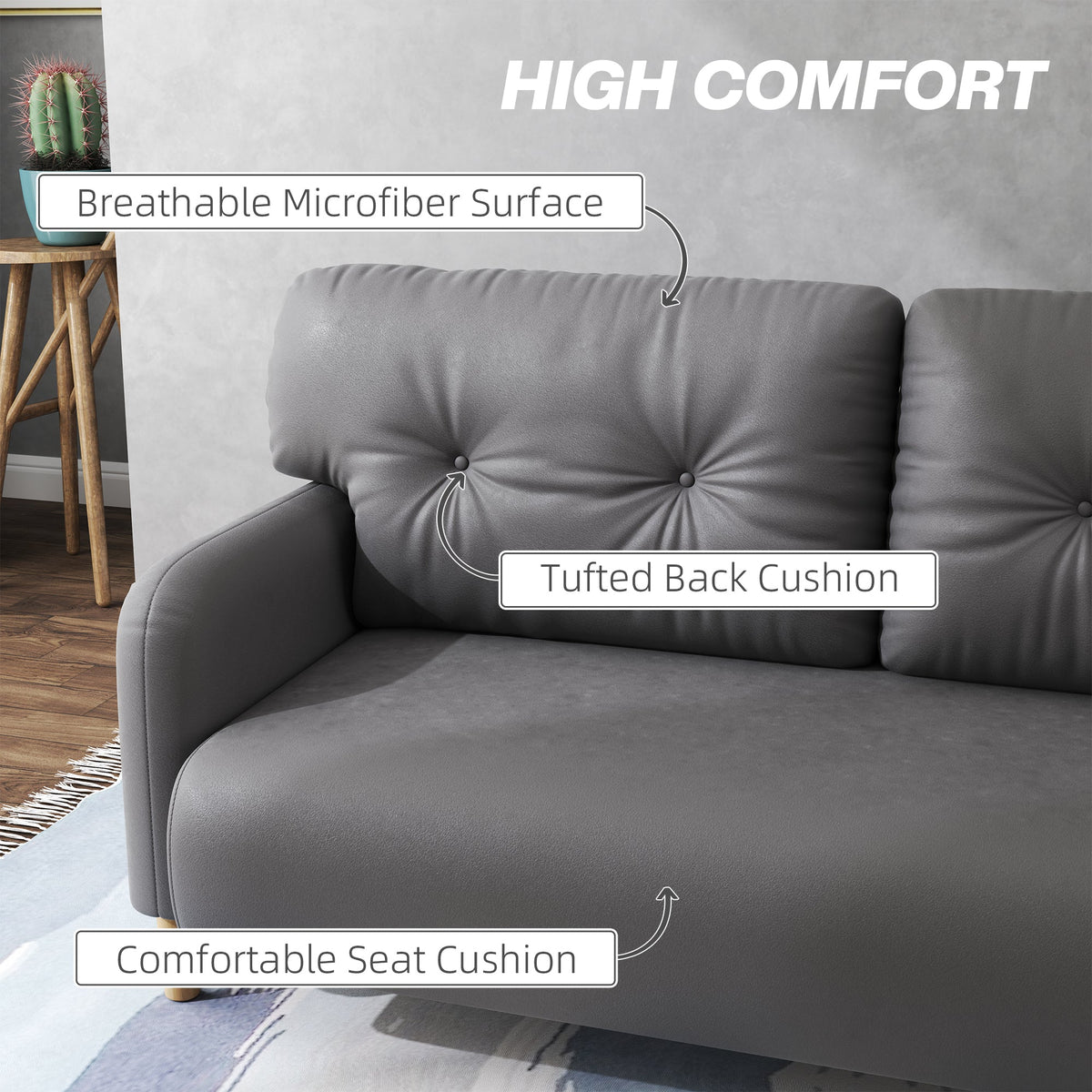 58" 2 Seat Sofa, Modern Love Seats Furniture, Upholstered 2 Seater Couch, Solid Wood Frame, Beige