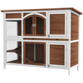 Two-Tier Wooden Rabbit Hutch with Openable Roof, Slide-Out Tray
