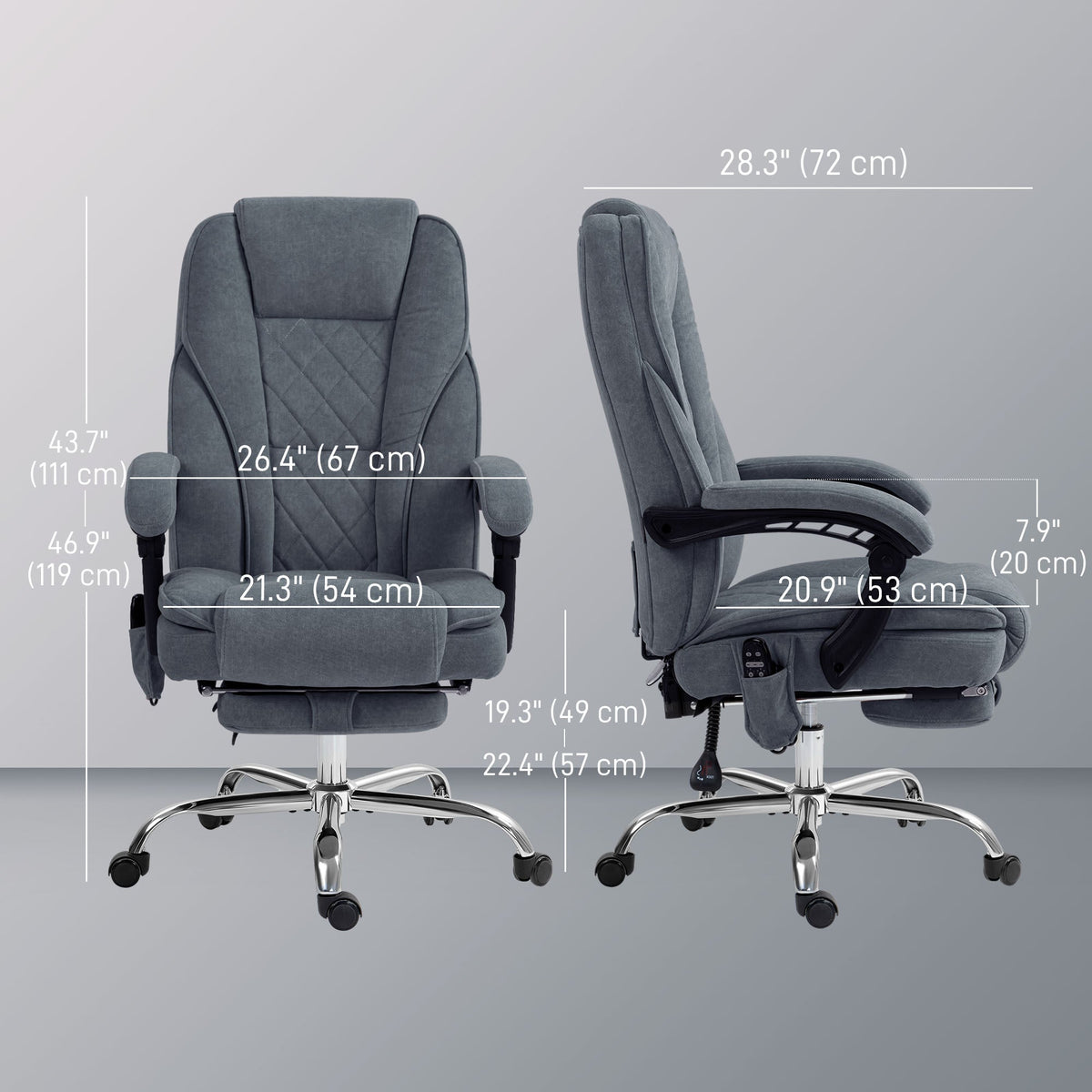 Massage Office Chair, Reclining Computer Chair with Adjustable Height and Footrest, Dark Grey