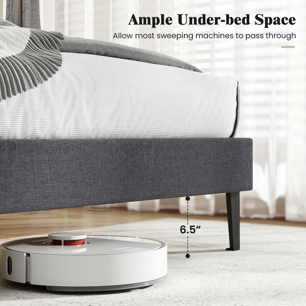 Linen Upholstered Platform Bed with Height Adjustable Vertical Channel Headboard-Twin Size