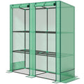Mini Greenhouse with 3 Tier Shelves, 3 Roll-Up Doors for Indoor Outdoor, Green