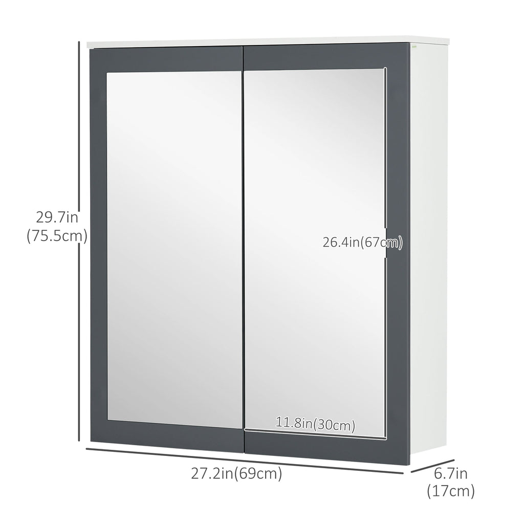Bathroom Mirror Cabinet, Wall Mounted Medicine Cabinet with Mirror, Double Doors and Adjustable Shelves, White